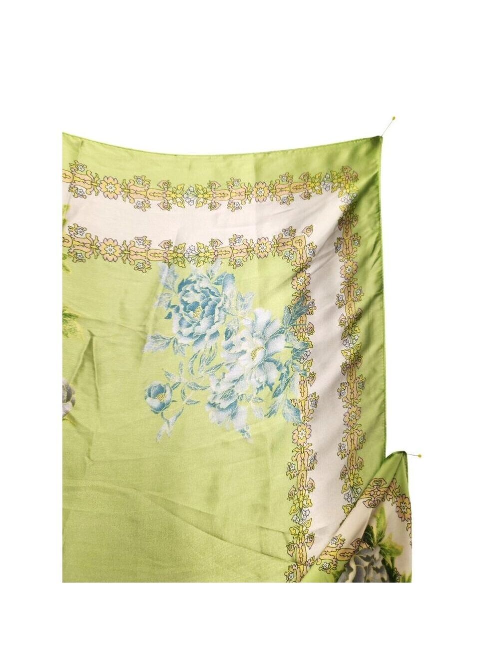 Green Floral Satin Scarf Lightweight Shawl Wrap Elegant Summer Accessory - Picture 6 of 12